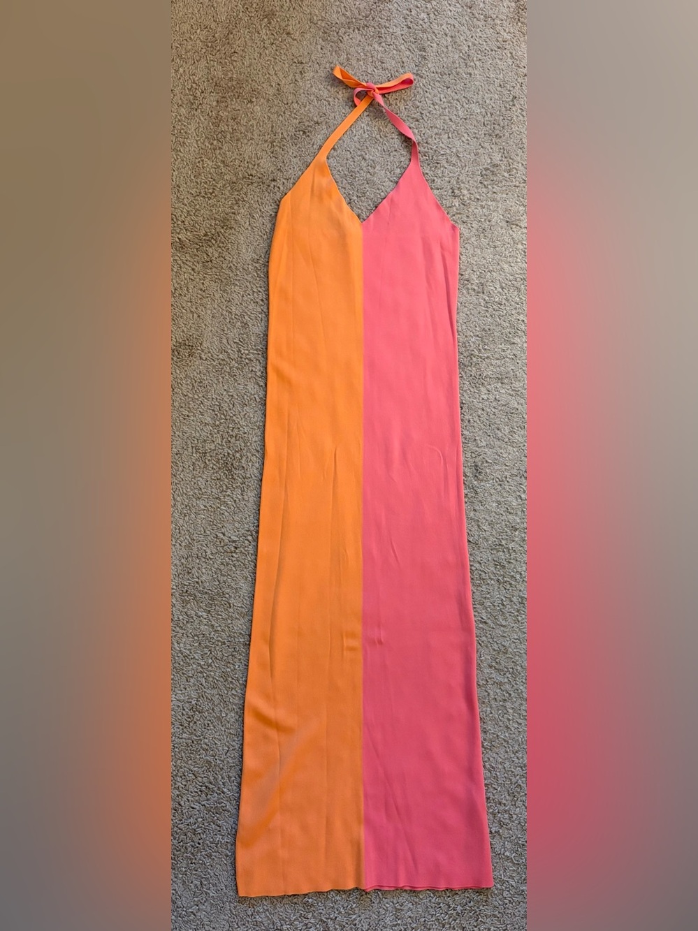 Zara Two-Tone Halter Maxi Dress in Pink and Orange